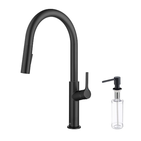 Kibi Fusion-T Single Handle Pull Down Kitchen Sink Faucet with Soap Dispenser - Matte Black C-KKF2018MB-KSD100MB